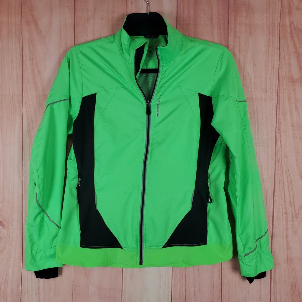 Brooks Shelter Technology Jacket Womens S Green Logo Ripstop Mock Neck Running